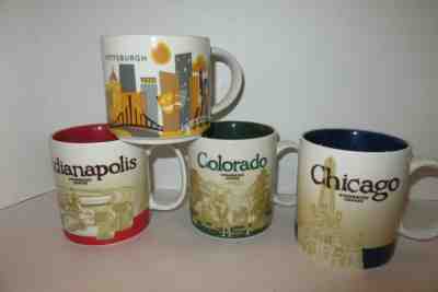 Lot 4 STARBUCKS State City Coffee Mugs Colorado Indianapolis Chicago Pittsburgh