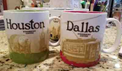2 x 2011 2012 Starbucks coffee Mugs Houston and Dallas TX USA City Series - Sold on eBay Feb, 21st 2019 for $18.00