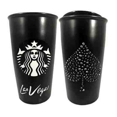 2015 Starbucks Las Vegas Ceramic Traveler Tumbler Black Spade Swarovski Crystals - Sold on eBay Feb, 19th 2019 for $85.00