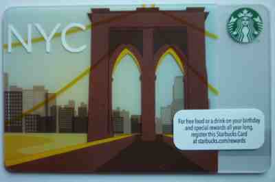  STARBUCKS CARD ' NYC ' 2012 #6086 NEW YORK CITY BROOKLIN BRIDGE MINT NO VALUE - Sold on eBay Feb, 18th 2019 for $1.49