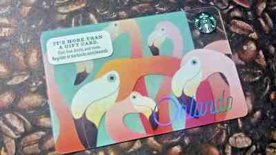 New 2016 STARBUCKS Orlando Pink Flamingo Birds Gift Card Florida Hologram Name - Sold on eBay Feb, 19th 2019 for $2.55