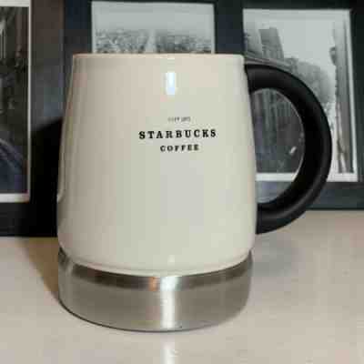STARBUCKS 2006 Coffee Est 1971 14 oz Travel Mug White Black Stainless Steel Desk - Sold on eBay Feb, 22nd 2019 for $12.00