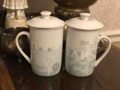 PAIR Vintage Starbucks Coffee Or Tea Cups with Lid, 1998 Green and White - Sold on eBay Feb, 18th 2019 for $18.00