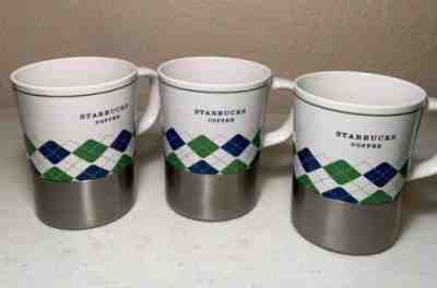 Starbucks 2006 Mug Stainless Steel Ceramic Green Blue Argyle No Skid Lot Of 3 - Sold on eBay Feb, 22nd 2019 for $10.00