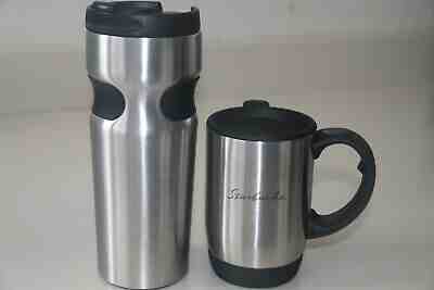 STARBUCKS 2008 INSULATED STAINLESS TRAVEL TUMBLER & COFFEE MUG - BOTH WITH LIDS - Sold on eBay Feb, 21st 2019 for $32.00