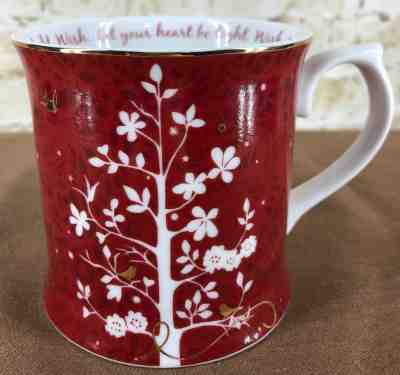 Starbucks Coffee Mug Cup 2009 RED Tree Valentine's Day Gift GOLD Birds Rosanna - Sold on eBay Feb, 21st 2019 for $10.00
