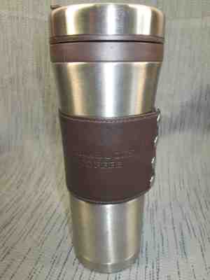Starbucks Stainless Steel 2010 Leather Band Wrap Sleeve Grip Tumbler 16 Oz Cup - Sold on eBay Feb, 22nd 2019 for $9.50