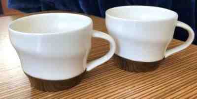 Two 2013 Starbucks Ivory White Bronze Gold Metallic Bottom Band Coffee Cup Mugs - Sold on eBay Feb, 22nd 2019 for $12.00