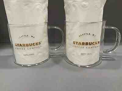 2015 STARBUCKS CLEAR GLASS MUG CUP SET OF 2 18 OZ. GOLD FREE SHIPPING! - Sold on eBay Feb, 22nd 2019 for $55.00
