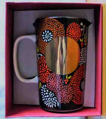 NIB Starbucks 2014 Tall Mug 16 oz Red Orange Pink Flowers, Dot Series NEW Unused - Sold on eBay Feb, 17th 2019 for $12.50