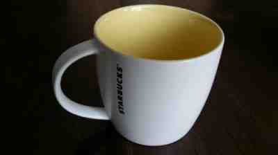 Starbucks 2011 WHITE & YELLOW Interier 14 fl oz Bone China COFFEE MUG  - Sold on eBay Feb, 21st 2019 for $4.25