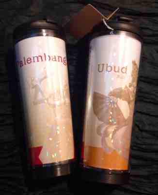 STARBUCK's travel tumblers - RARE, COLLECTIBLE Indonesia City Series (set of 2) - Sold on eBay Feb, 16th 2019 for $46.00