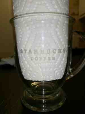 STARBUCKS Logo ANCHOR HOCKING Clear Glass Footed 16 oz. Coffee Cup Mug USA - Sold on eBay Feb, 22nd 2019 for $6.00