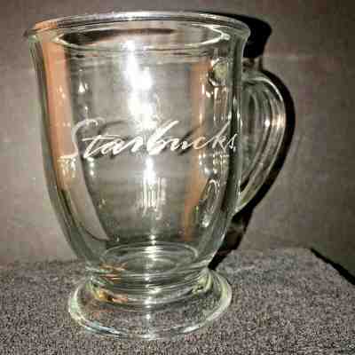 Starbucks Clear Glass Coffee Mug Cup Anchor Hocking Etched Logo Pedestal 16oz - Sold on eBay Feb, 18th 2019 for $6.99