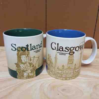 2 Original Starbucks City Mugs 16 oz SCOTLAND & GLASGOW Series 2014-2016 - Sold on eBay Feb, 16th 2019 for $60.00
