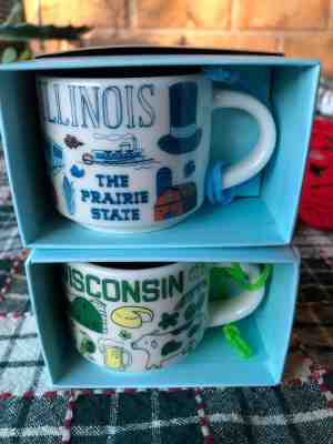 Starbucks Illinois & Wisconsin You Are Here 2 Mini Mugs/Ornaments 2 OZ NIB - Sold on eBay Feb, 22nd 2019 for $40.00
