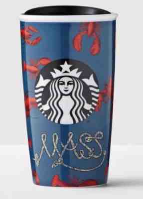Massachusetts Starbucks Mug Double Wall Travel Tumbler Ceramic Lobsters Blue Red - Sold on eBay Feb, 2nd 2019 for $39.99