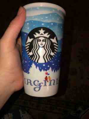STARBUCKS ~ Virginia ~ 2016 Ceramic 12 oz Double Wall Tumbler Coffee Mug w Lid - Sold on eBay Feb, 11th 2019 for $12.00
