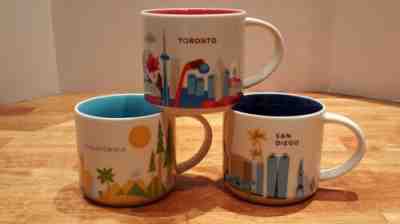 Starbucks You Are Here YAH Coffee Mugs Lot of 3 - Toronto, San Diego, California - Sold on eBay Feb, 24th 2019 for $29.99