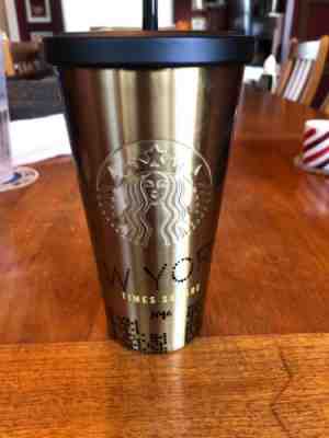 Starbucks Coffee Gold Grande NYC New York Times Square Stainless Travel Tumbler - Sold on eBay Feb, 23rd 2019 for $35.00