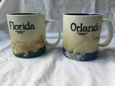 Lot of 2 STARBUCKS Large 16 oz Florida Orlando coffee tea cup mug - Sold on eBay Feb, 23rd 2019 for $32.50