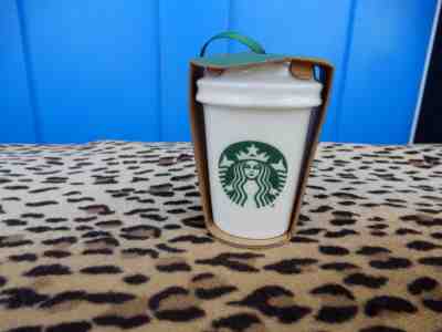 Starbucks White To-Go Cup Green Logo 2016 Ceramic Christmas Ornament Mug NEW - Sold on eBay Feb, 24th 2019 for $6.65