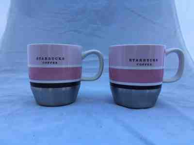 TWO NOS STARBUCKS Coffee Mug Pink Brown Stripes with Steel Nonskid Base 10 oz  - Sold on eBay Feb, 24th 2019 for $16.00