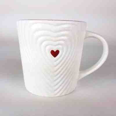 STARBUCKS Valentine's Mug Collectible Red Heart Embossed White 2008 16 fl oz - Sold on eBay Feb, 23rd 2019 for $25.95