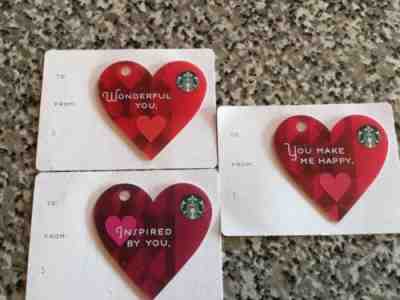 3 NEW STARBUCKS 2013 Valentine Heart Cards Keychain Inspires Wonderful Happy - Sold on eBay Feb, 23rd 2019 for $4.00