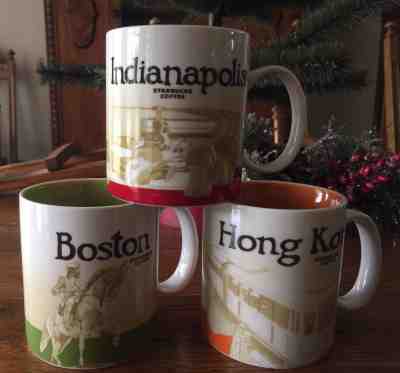 STARBUCKS 2011 GLOBAL STATE ICON SERIES COFFEE MUG BOSTON HONG KONG INDIANAPOLIS - Sold on eBay Dec, 23rd 2018 for $47.96