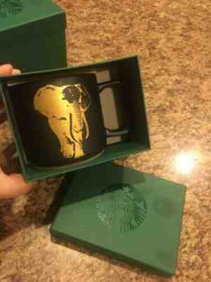 STARBUCKS NIB 2016 Kenya Stamp Black Matte Gold Elephant Mug Cup 14oz