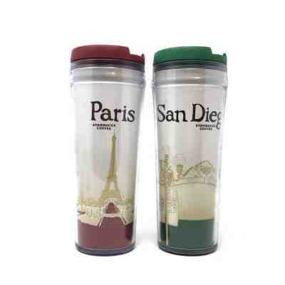 STARBUCKS PARIS EIFFEL TOWER & SAN DIEGO BALBOA PARK TRAVEL TUMBLER MUG LOT - Sold on eBay Feb, 27th 2019 for $29.99