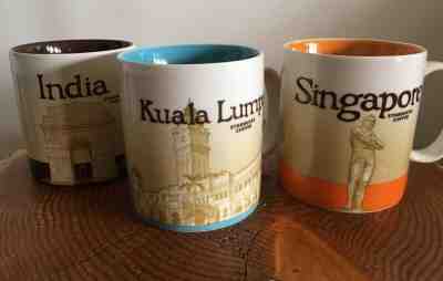 Lot of 3 Starbucks INDIA SINGAPORE KUALA LUMPUR Collector Series 16 Oz Mug Mugs - Sold on eBay Mar, 7th 2019 for $35.00