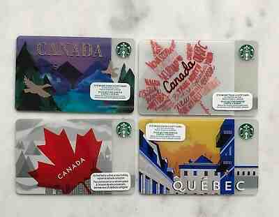 Starbucks card Canada - flag / Quebec / mountains - lot of 4 - Sold on eBay Mar, 5th 2019 for $1.99