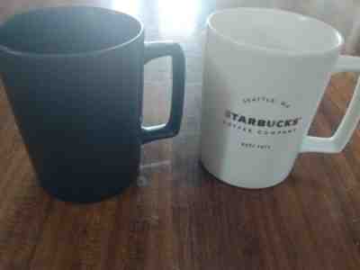 2 2016 Starbucks Abbey  Black White Coffee Mugs Classic Seattle WA Est 1971 16oz - Sold on eBay Mar, 17th 2019 for $22.99