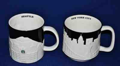 Starbucks 2012 Seattle & 2010 New York City 3-D Relief Collector Series Mugs - Sold on eBay Mar, 21st 2019 for $39.99