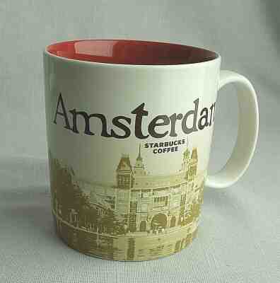 Starbucks Amsterdam Mug Red Brown Tan 16 oz Collector Series - Sold on eBay Mar, 23rd 2019 for $19.00