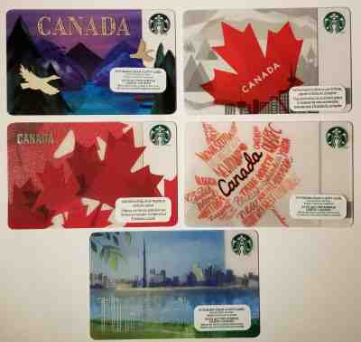 Collectible STARBUCKS CARDS CANADA-TORONTO 2012-2016 Lot of 5 - Sold on eBay Mar, 21st 2019 for $3.65