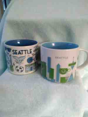 STARBUCKS SEATTLE SET OF 2 COFFEE CUPS, MUGS 1-YOU ARE HERE 1- BEEN THERE SERIES - Sold on eBay Apr, 2nd 2019 for $48.00