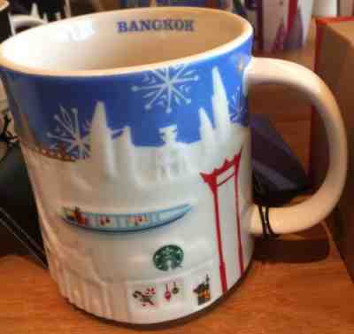 NEW 2017 Starbucks Bangkok Thailand Christmas Holiday Blue Relief Mug -No Card - Sold on eBay Mar, 26th 2019 for $49.99