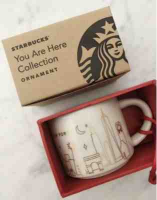 2014 Starbucks New York Ornament Mug Espresso Cup Gold White Red - Sold on eBay Apr, 2nd 2019 for $14.99