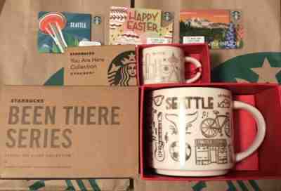 Starbucks You Are Here Seattle Espresso Ornament Cup & Gold Xmas Been There Mug - Sold on eBay Apr, 2nd 2019 for $60.00