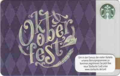 GERMANY STARBUCKS CARD 2015 | Oktoberfest Munich | Serie 6113xxx - Sold on eBay Mar, 26th 2019 for $3.20