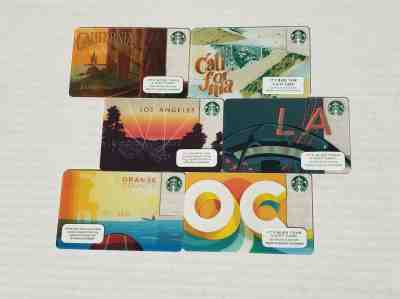 Starbucks California, Orange County, Los Angeles Gift Cards...Pins Intact - Sold on eBay Mar, 31st 2019 for $4.05