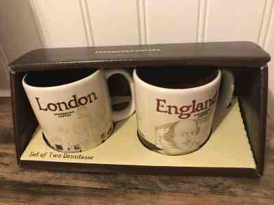 STARBUCKS Set of Two Demitasse LONDON ENGLAND Shakespeare 2013 ESPRESSO MUGS - Sold on eBay Apr, 7th 2019 for $19.99