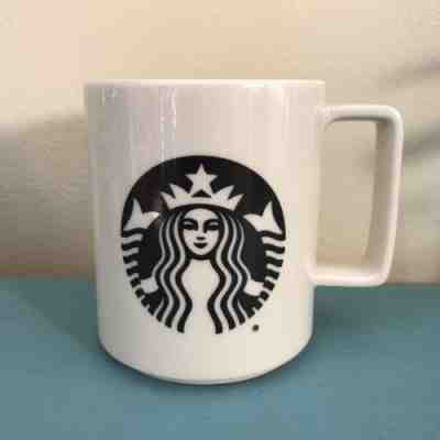 STARBUCKS Off-White Black Coffee Mug 14oz Made In USA ?? NICE!! - Sold on eBay Apr, 9th 2019 for $15.00
