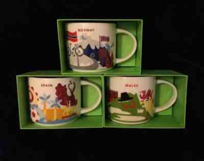 Starbucks Norway Spain Wales YAH Mug Set Viking Flamenco Dragon You Are Here