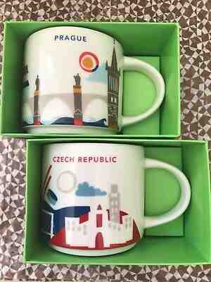 LOT OF 2 Starbucks Mugs: PRAGUE + CZECH REPUBLIC, «You Are Here», SKU, 14oz.