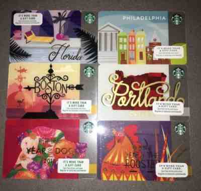 Lot of 6 Starbucks Gift Cards - Portland, Philadelphia, Florida, Boston - Sold on eBay Apr, 16th 2019 for $6.00