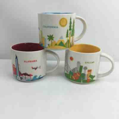 LOT 3 Starbucks Coffee Mugs Cups You Are Here -  Alabama Dallas California - Sold on eBay Apr, 16th 2019 for $30.00